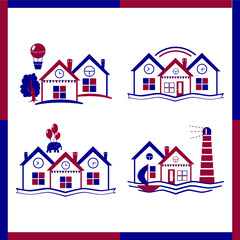 Fototapeta premium set of cute houses and plots