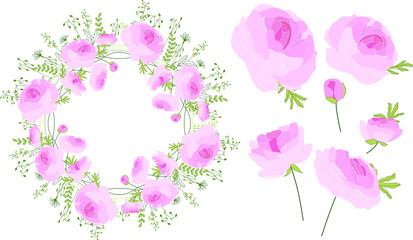 Contour on white. Round floral frame for your design, greeting cards, wedding announcements, posters.