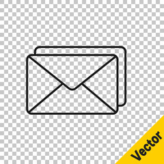 Black line Envelope icon isolated on transparent background. Email message letter symbol. Vector Illustration.