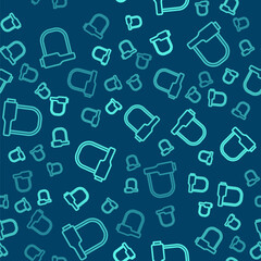 Green line Bicycle lock U shaped industrial icon isolated seamless pattern on blue background. Vector Illustration.