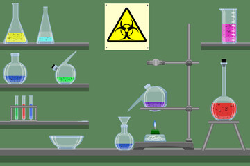 chemical laboratory with many necessary things, seamless pattern