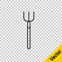 Black line Garden pitchfork icon isolated on transparent background. Garden fork sign. Tool for horticulture, agriculture, farming. Vector.