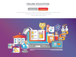Online education. Banner for the site. Modern flat conceptual web banner. Landing page template. Conceptual vector illustration for graphic design and web design. Concept. Education.