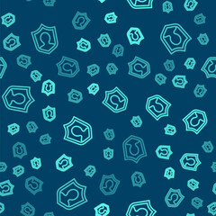 Green line User protection icon isolated seamless pattern on blue background. Secure user login, password protected, personal data protection, authentication. Vector.