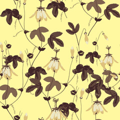 Botanical Flowers Branches and Leaves Seamless Pattern Brilliant Minimal Design Ivy Style Details Perfect for Fabric Print and Fashion