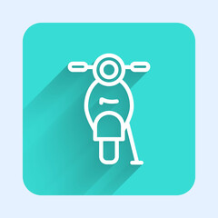White line Scooter icon isolated with long shadow. Green square button. Vector.