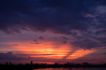 colorful dramatic sky with cloud at sunset