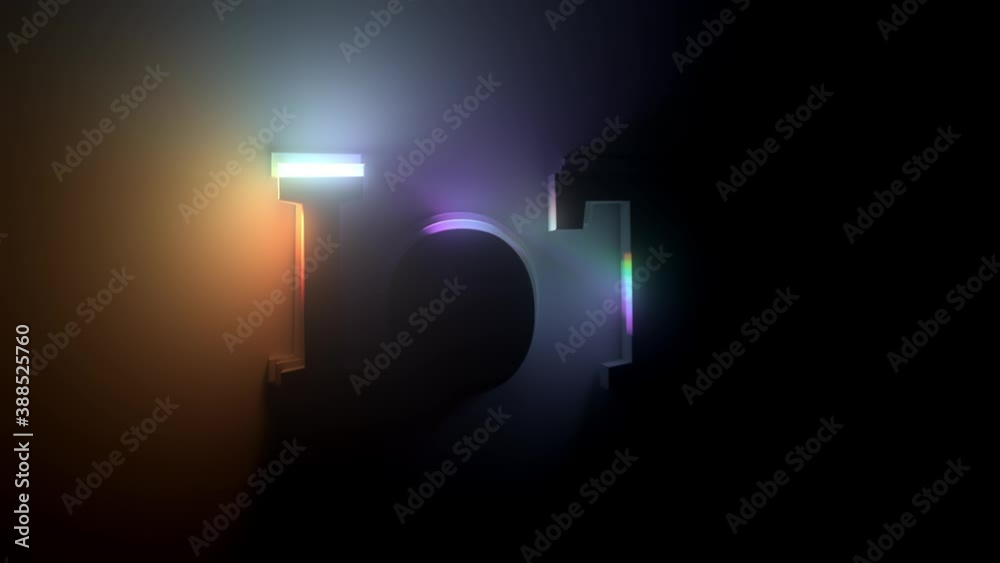 Poster iot word highlighted with different light from different sides. bright colorful 3d render.