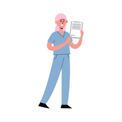 Vector flat illustration of standing european nurse showing the form