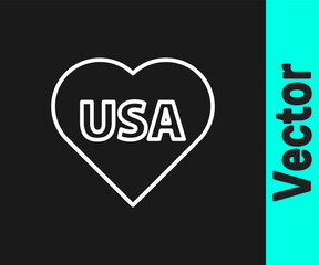 White line USA Independence day icon isolated on black background. 4th of July. United States of America country. Vector.