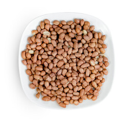 raw peanuts with dish isolated on white background ,include clipping path