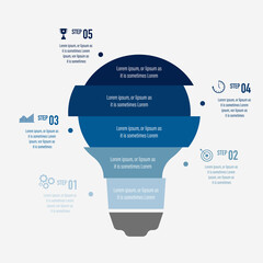 Infographics design vector and business icons with 5 options in layer of blue light bulb design for presentation and web site