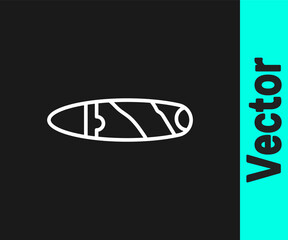 White line Cigar icon isolated on black background. Vector.
