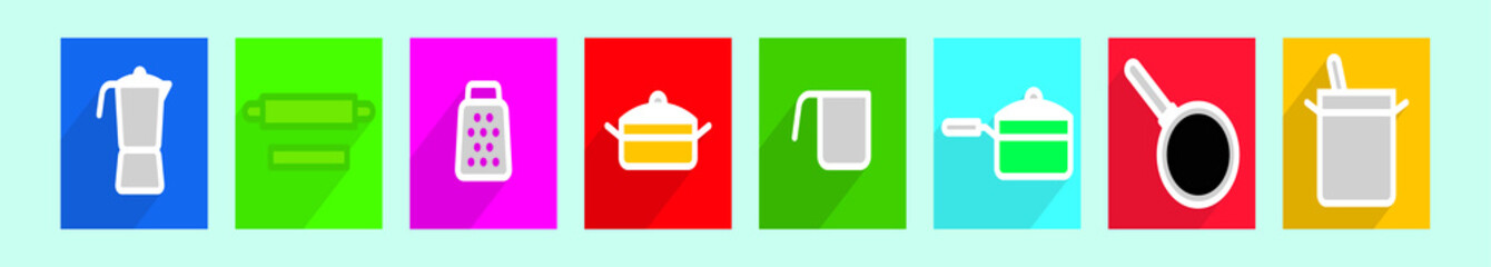 set of kitchen tools cartoon icon design template with various models. vector illustration isolated on blue background