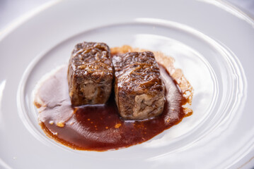 Japanese wagyu beef ribs prepared in wine sauce delicious specialty 