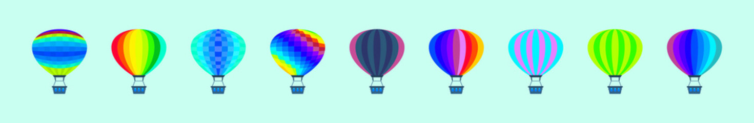 set of hot air balloon cartoon icon design template with various models. vector illustration isolated on blue background