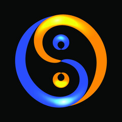 Contour sparkling Yin Yang symbol on black background, vector
