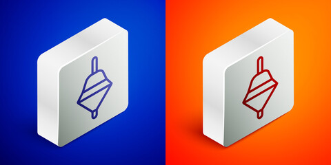 Isometric line Whirligig toy icon isolated on blue and orange background. Silver square button. Vector.