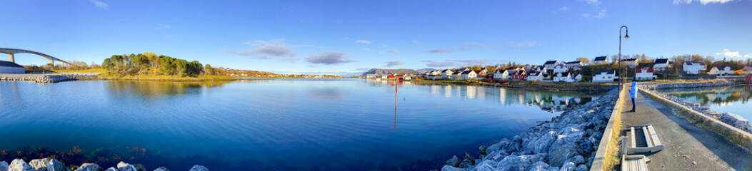 Fototapeta na wymiar Panorana photos from Brønnøysund harbor in Nordland county 