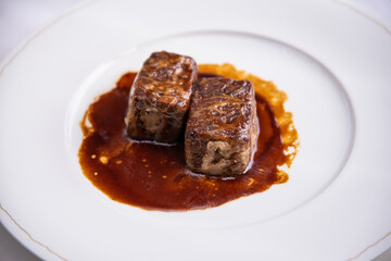 Japanese wagyu beef ribs prepared in wine sauce delicious specialty 