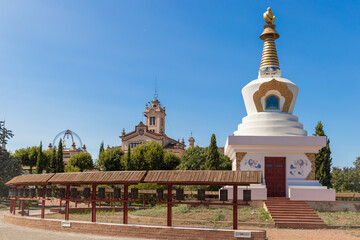 Fototapeta na wymiar Buddhist Stupa of Sakya Tashi Ling monastery (temple) in Garraf, Barcelona (Spain)