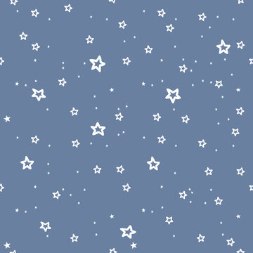 seamless pattern with stars, pastel blue background, small stars drawing