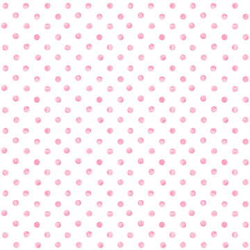Polka dot pink watercolor seamless pattern. Abstract watercolour color circles on white background