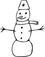 Single hand drawn element of Xmas and New Year.  Doodle vector illustration isolated on white background.  Winter elements for posters, stickers and greeting cards. Christmas snowman.