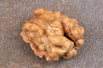 Cerneau de noix en gros plan sur fond gris