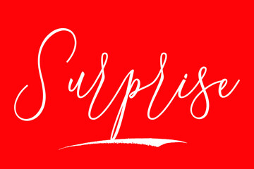 Surprise Handwritten Typography White Color Text On Red Background