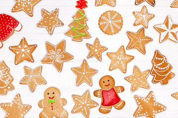 Different christmas cookies isolated on white background. New year