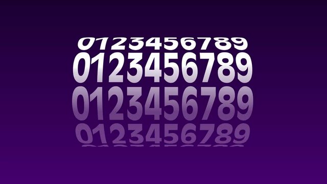 zero to nine numbers in a row ,3D digits animation with nice rotational cylindrical shape and multicolored background