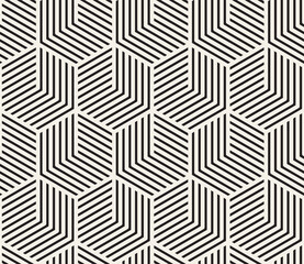 Vector seamless pattern. Repeating geometric black and white lines. Abstract hexagonal lattice background design.