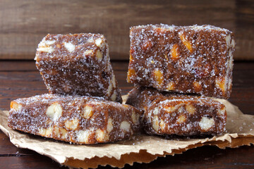pe de moleque with chocolate is a typical Brazilian sweet made from a mixture of roasted peanuts...