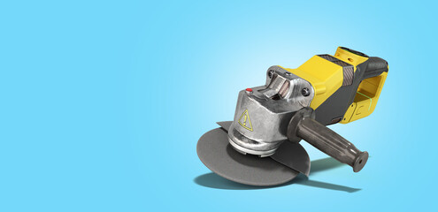 modern portable construction tool disc cutter presentation of the object 3d render on blue gradient