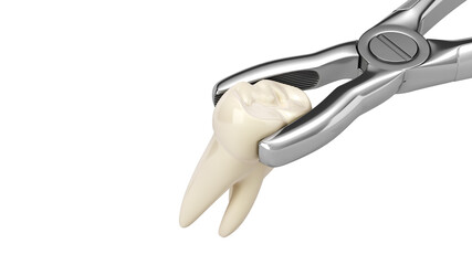 tooth clamped in medical extraction forceps dental services concept 3d render on white