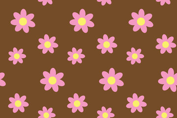 Seamless pattern with flowers on brown board. Spring illustration. Beautiful print for textile, greeting cards, wrapping paper, decor and design. Celebration style. Endless design. Jpg file