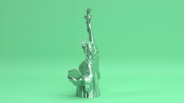 Rotating green statue of liberty seamless looping animated background, new york city and american tourist national symbol, 4th of july independence day patriotic concept, usa freedom sculpture