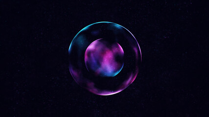 Abstract particle background with two glowing sphere shapes. Futuristic digital 3d illustration