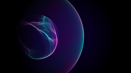 Abstract digital sphere with plasma shape inside. Futuristic 3d particle background illustration with empty space for text