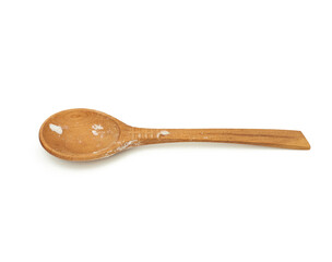 empty wooden brown new vintage spoon with handle isolated on white background