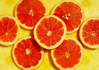 background of citrus fruits, grapefruit and pineapple 