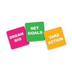 Dream Big, Set Goals, Take Action text isolated on white background