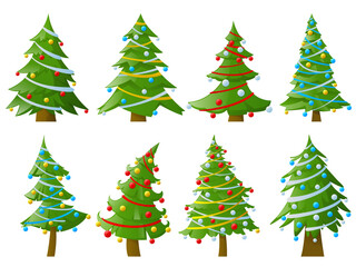 Set of Christmas trees with garlands