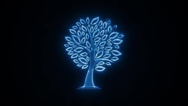 Abstract Cyber Technology Tree Icon Silhouette Reveal Animation/ 4k animation of an abstract minimal icon tree silhouette animation background