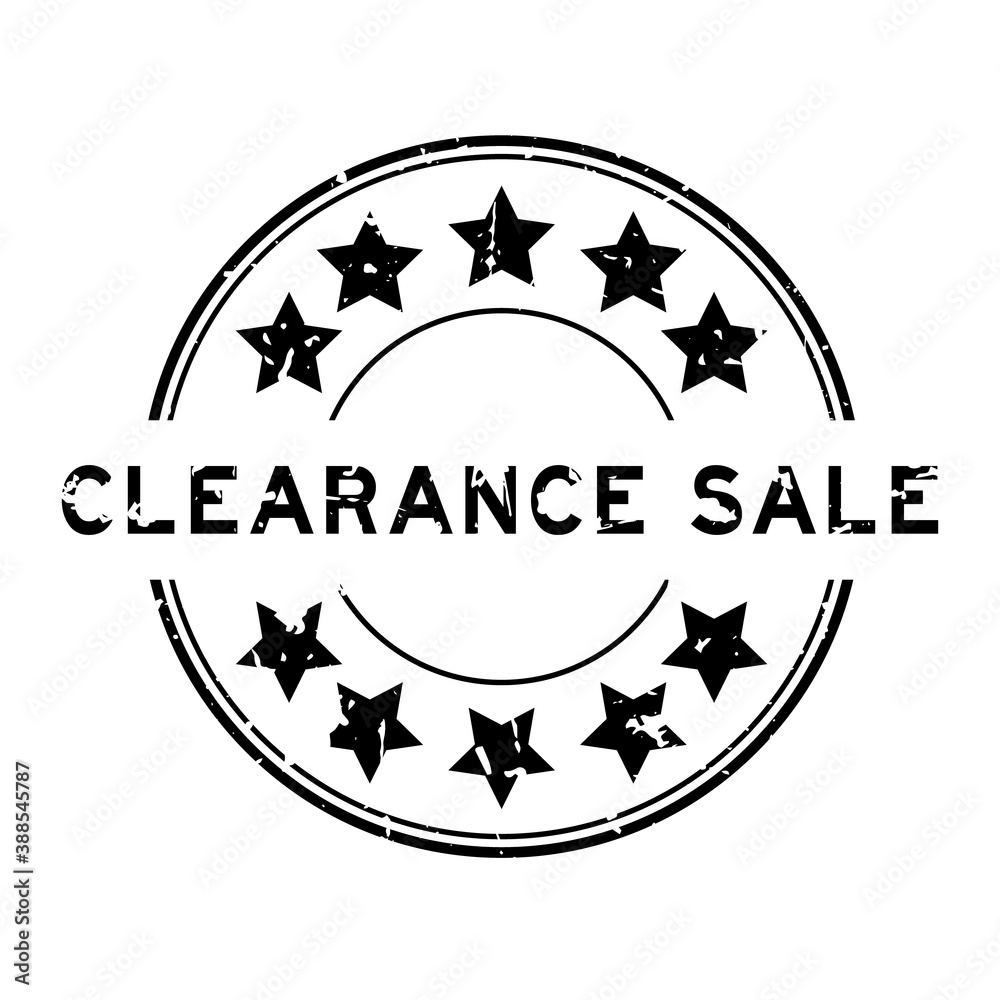 Sticker Grunge black clearance sale word with star icon round rubber seal stamp on white background