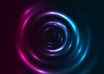 Blue and purple neon glowing smooth circles abstract background. Vector futuristic design