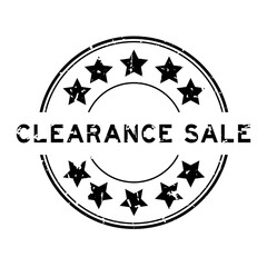 Grunge black clearance sale word with star icon round rubber seal stamp on white background