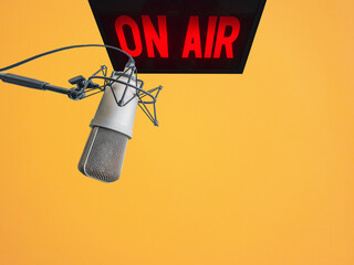 Design element: background with professional microphone and on air sign