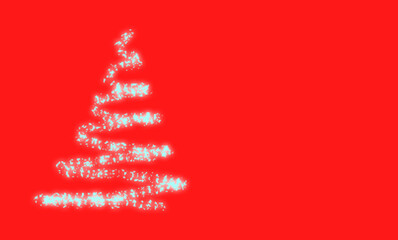 illustration of christmas tree on red background, design greeting card